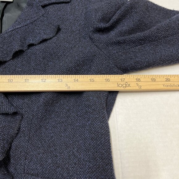 Ann Taylor Blazer Women 2 Navy Blue Boucel Knit Ruffle Suit Jacket Office Career - Picture 7 of 8